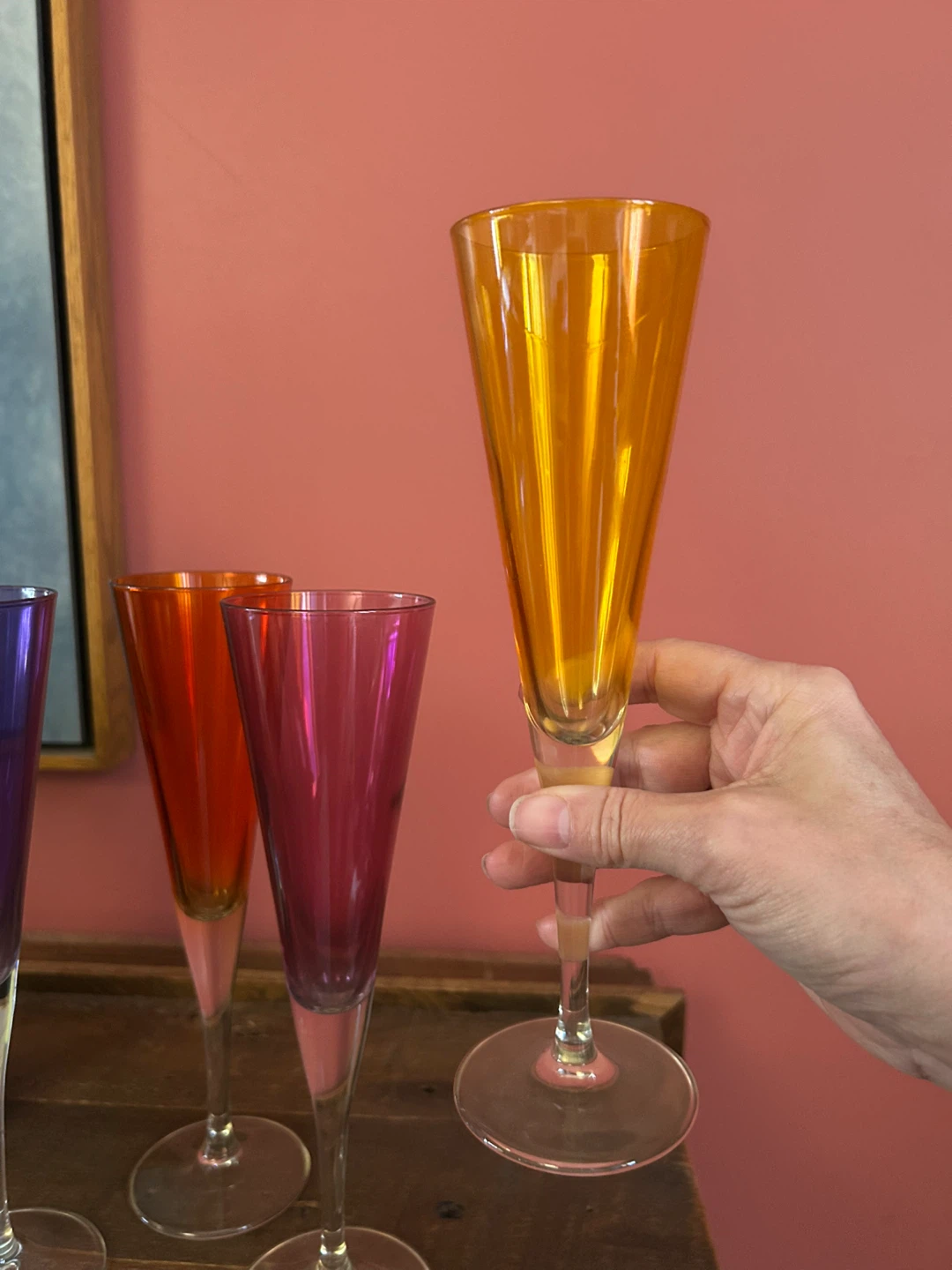 Multi Colour Champagne Flutes - Set of 4 - 1990s Barware - photo 2