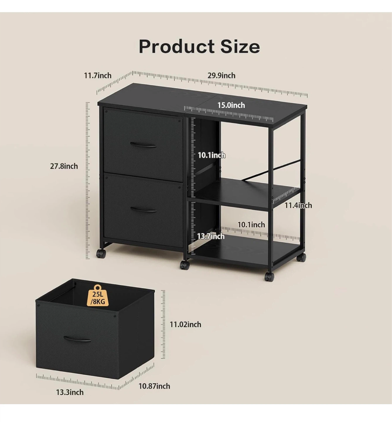 Rolling File Cabinet with 2 Drawers and Shelves - photo 2