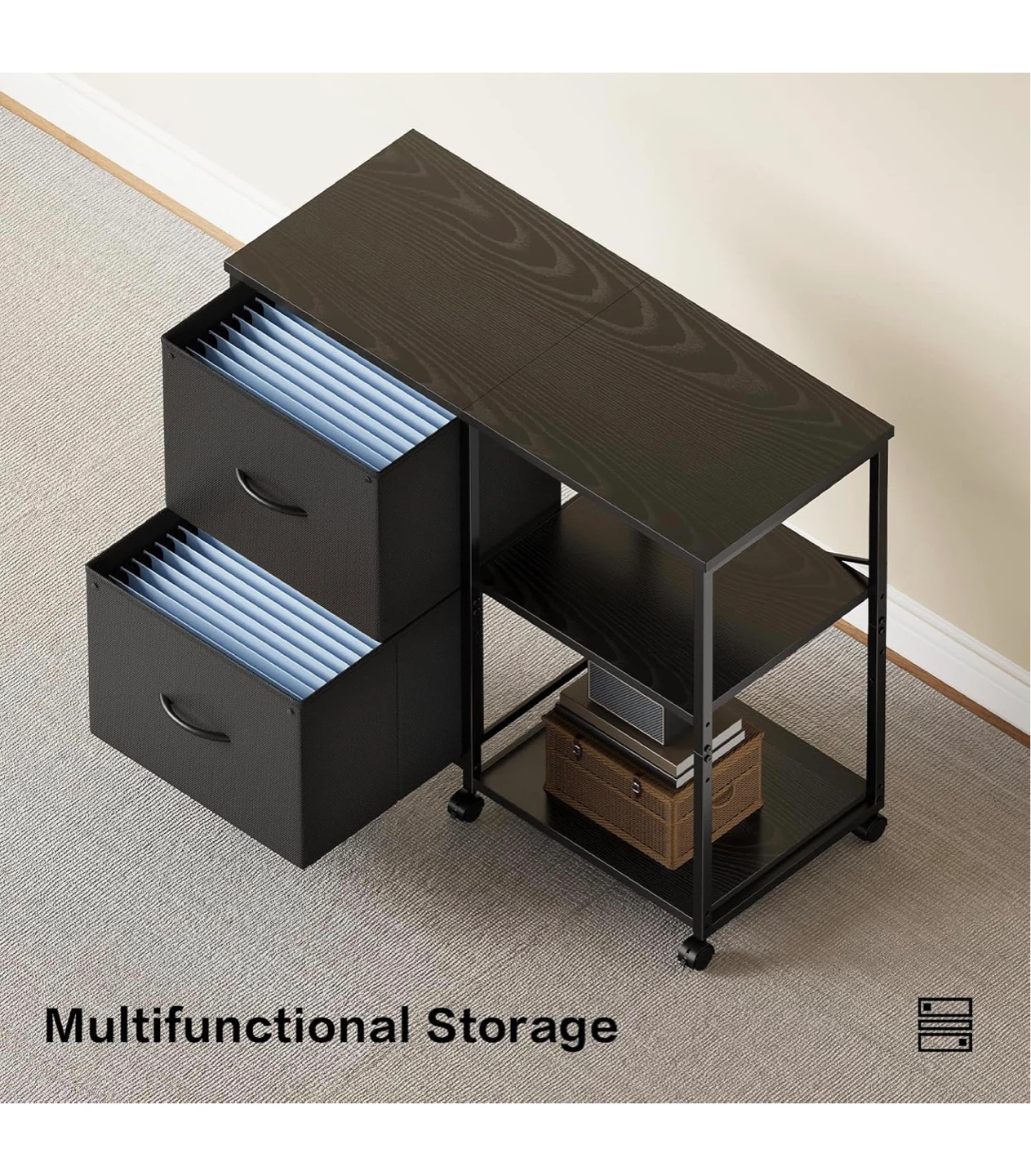 Rolling File Cabinet with 2 Drawers and Shelves - photo 5