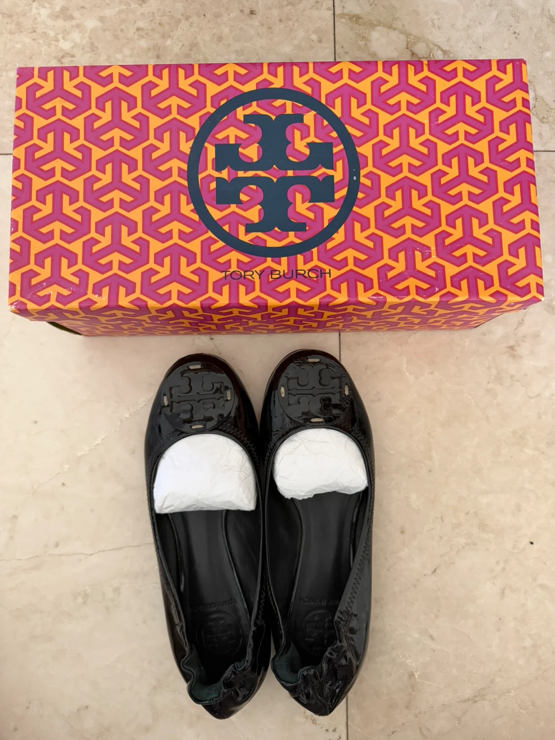 Tory Burch Patent Reva Ballet (black) size 5.5
