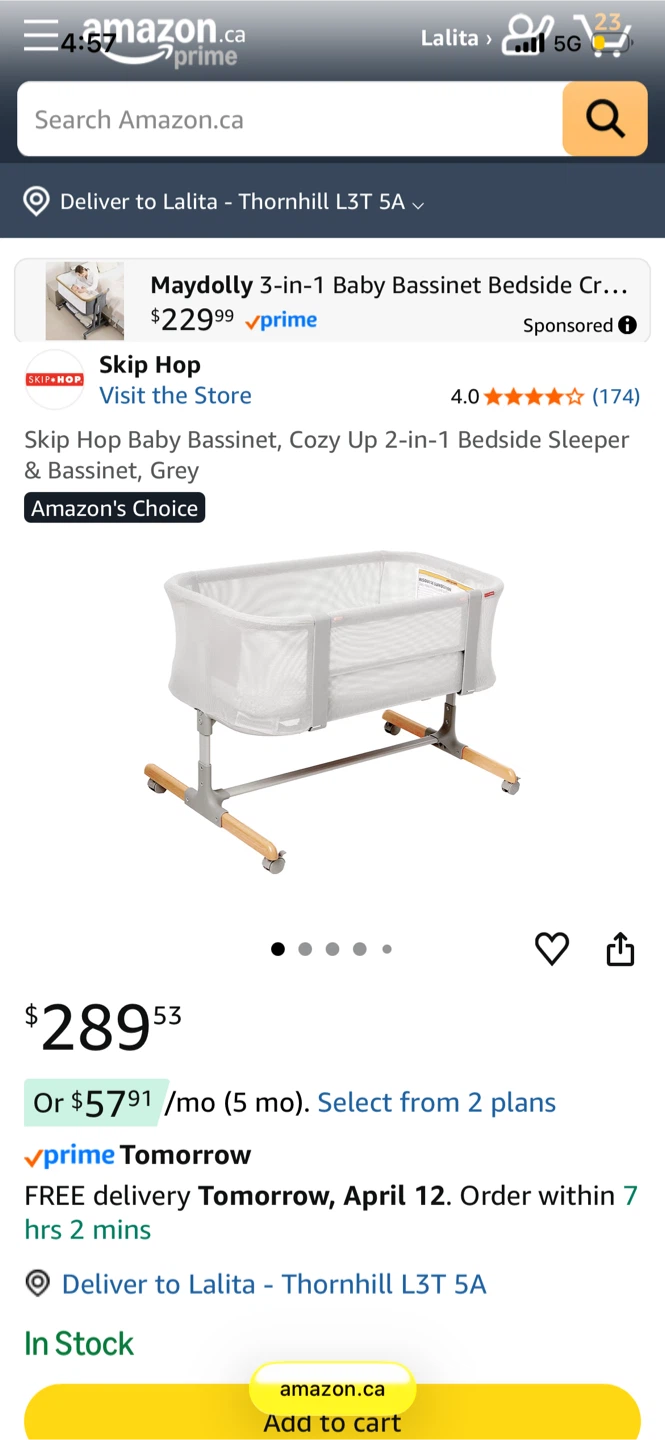 Skip Hop Cozy Up 2-in-1 Bedside Sleeper & Bassinet, Grey