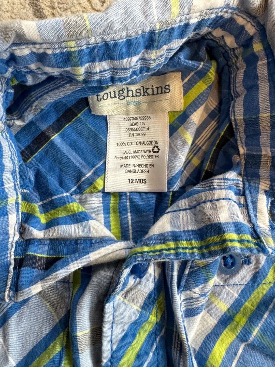 Short Sleeve Plaid Button-Up Shirt - 12 Months - photo 2