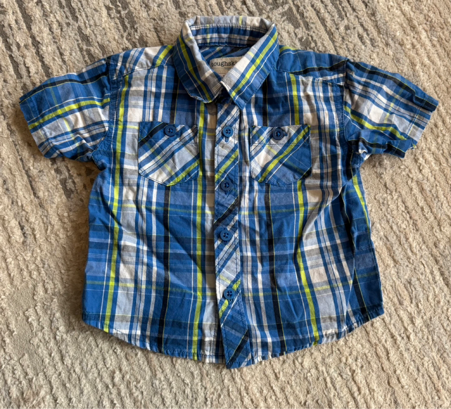 Short Sleeve Plaid Button-Up Shirt - 12 Months