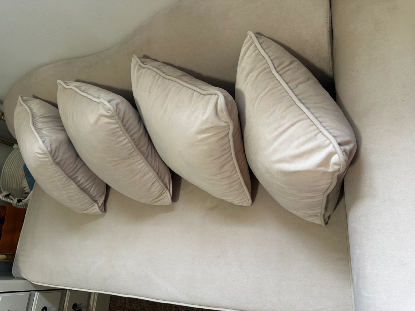 Beige Velvet Chaise Lounge with 4 Pillows - photo 2