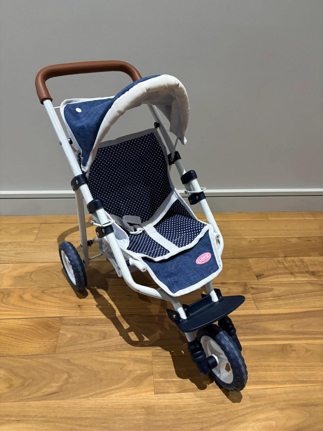 Götz Doll Stroller – Blue Polka Dot & Denim Design