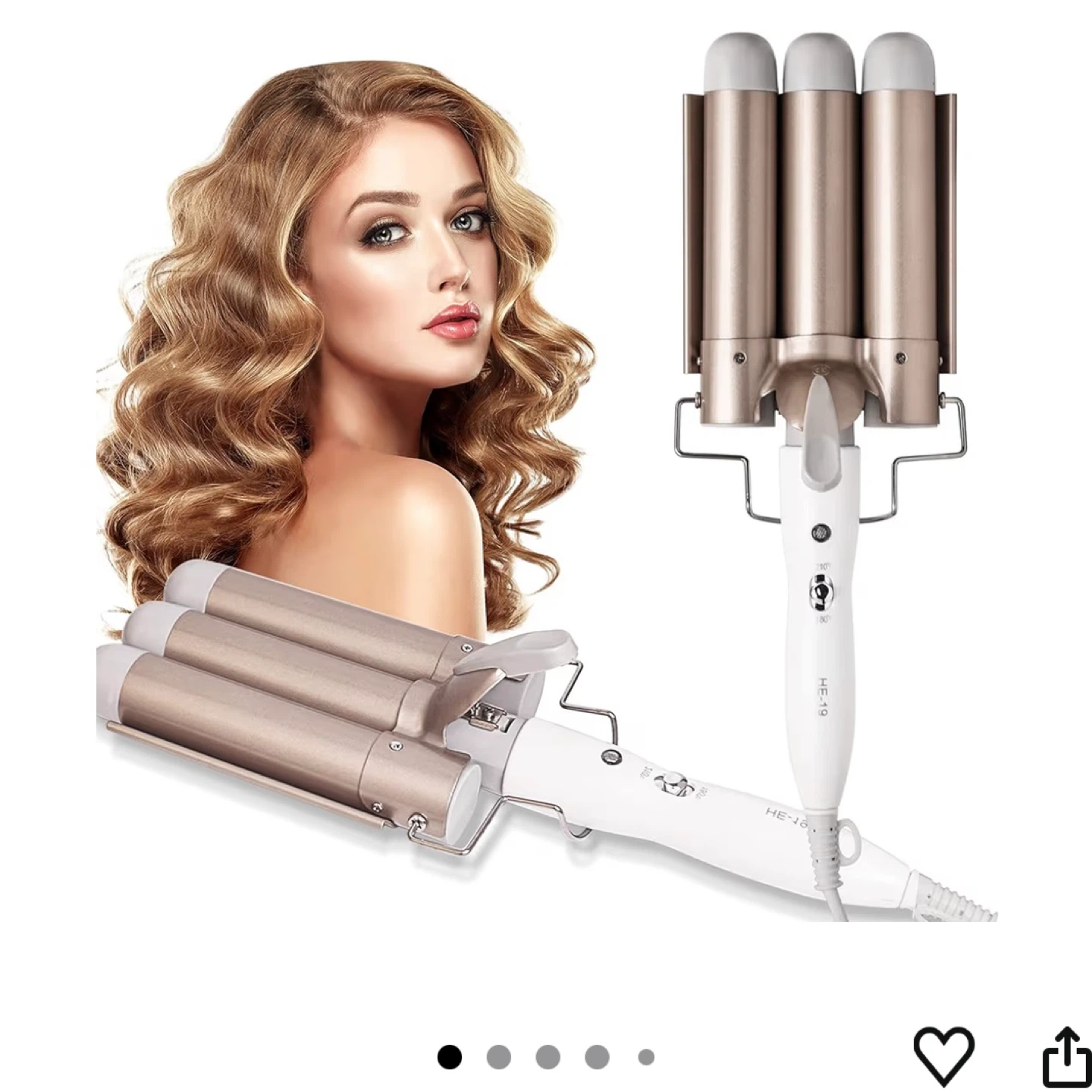 Hair Curling Iron Wand 3 Barrel Wave 32mm Ceramic Curler (Gold)