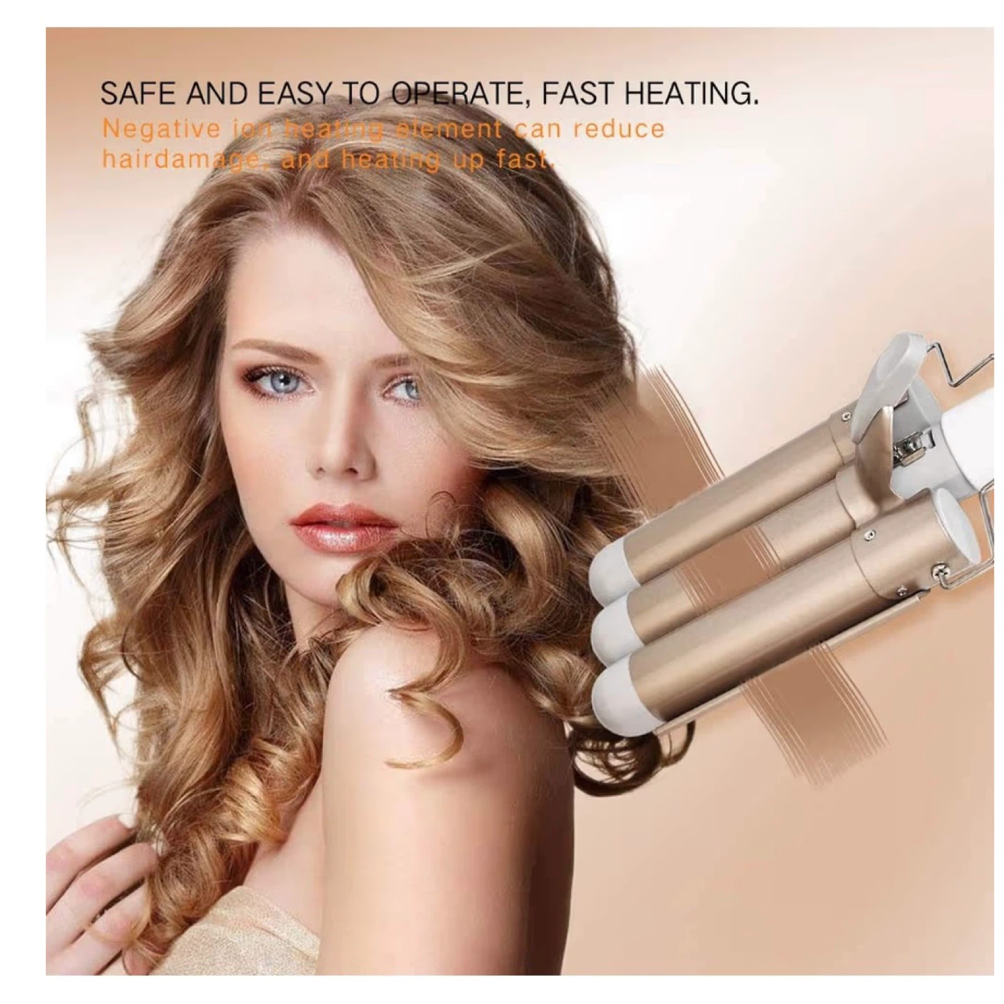 Hair Curling Iron Wand 3 Barrel Wave 32mm Ceramic Curler (Gold) - photo 4