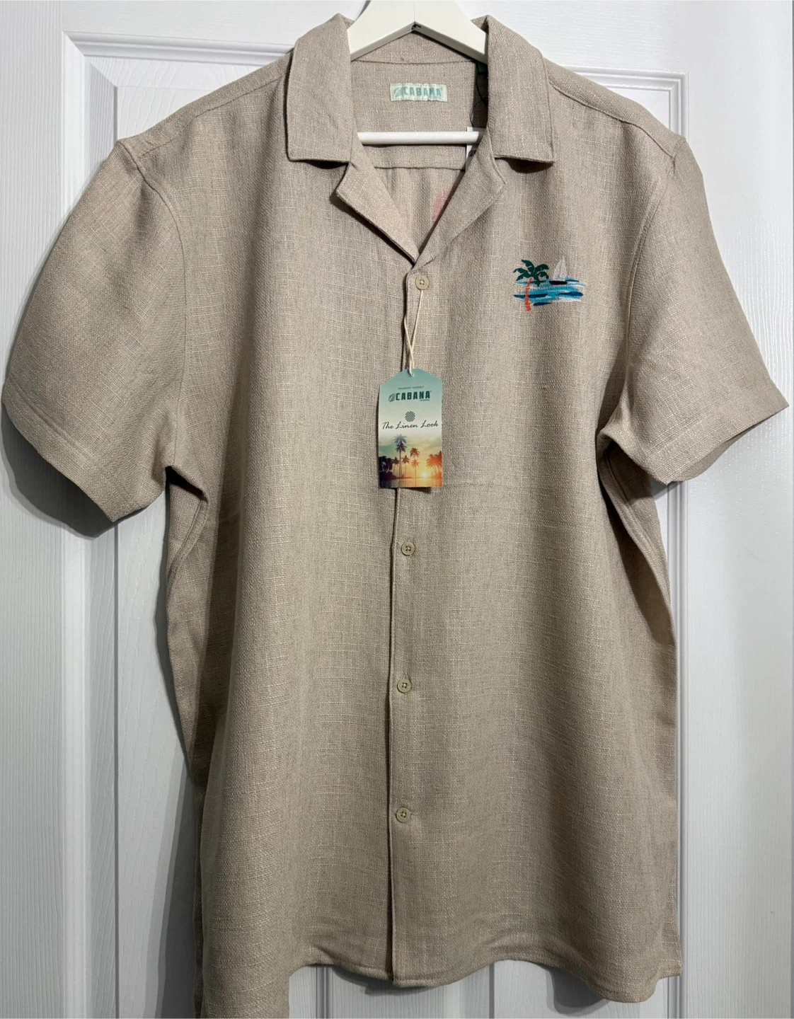 Cabana Fashions Linen Look Short Sleeve Button-Up Shirt XL Stone