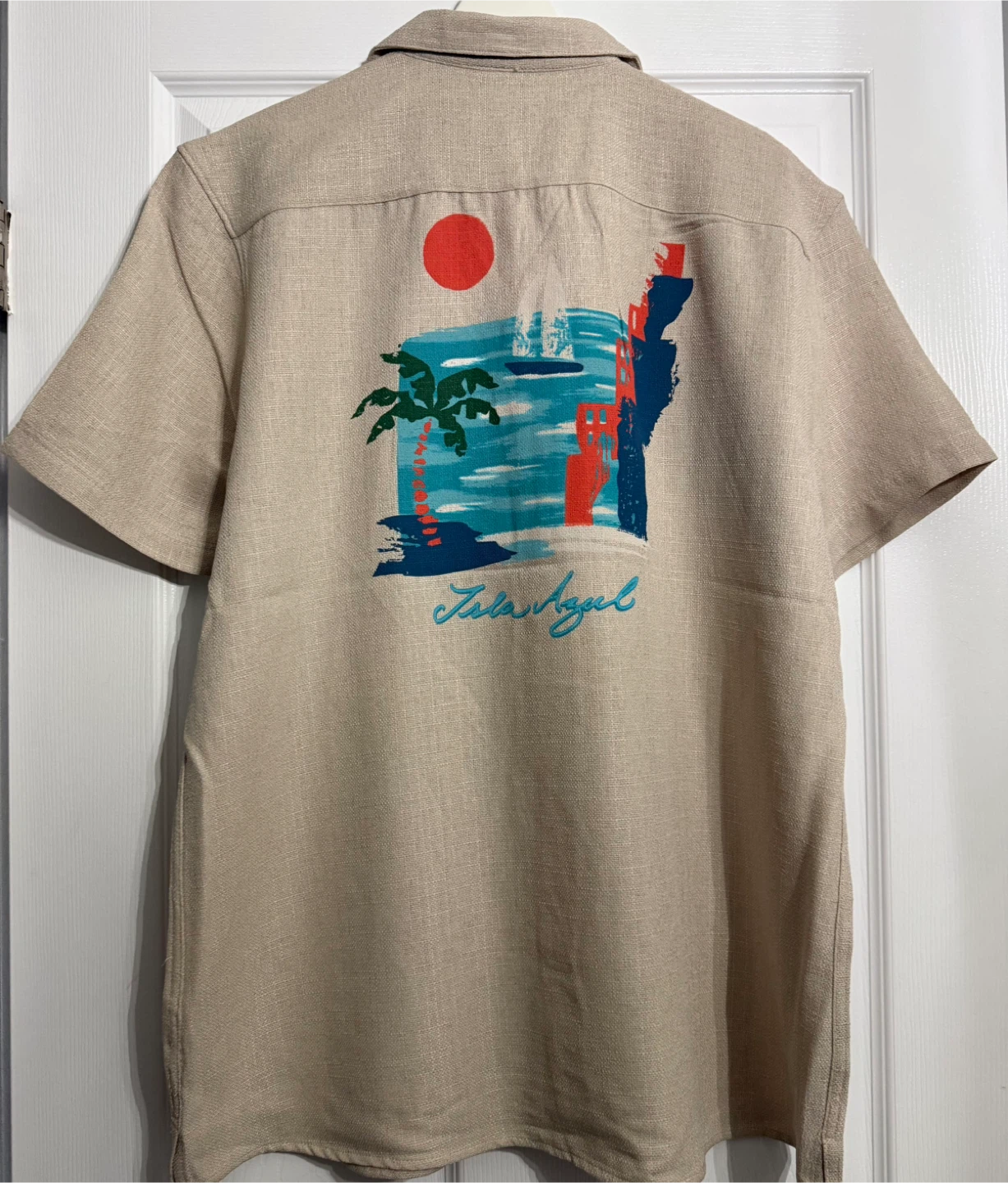 Cabana Fashions Linen Look Short Sleeve Button-Up Shirt XL Stone - photo 2