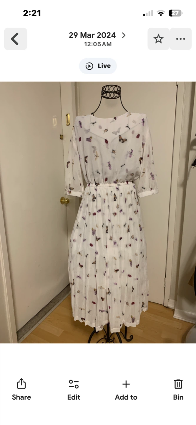 White Pleated Midi Dress with Butterfly Print - photo 3