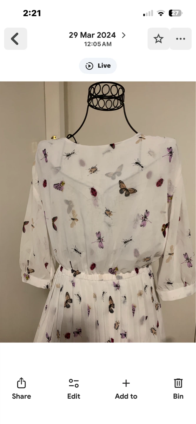 White Pleated Midi Dress with Butterfly Print - photo 2