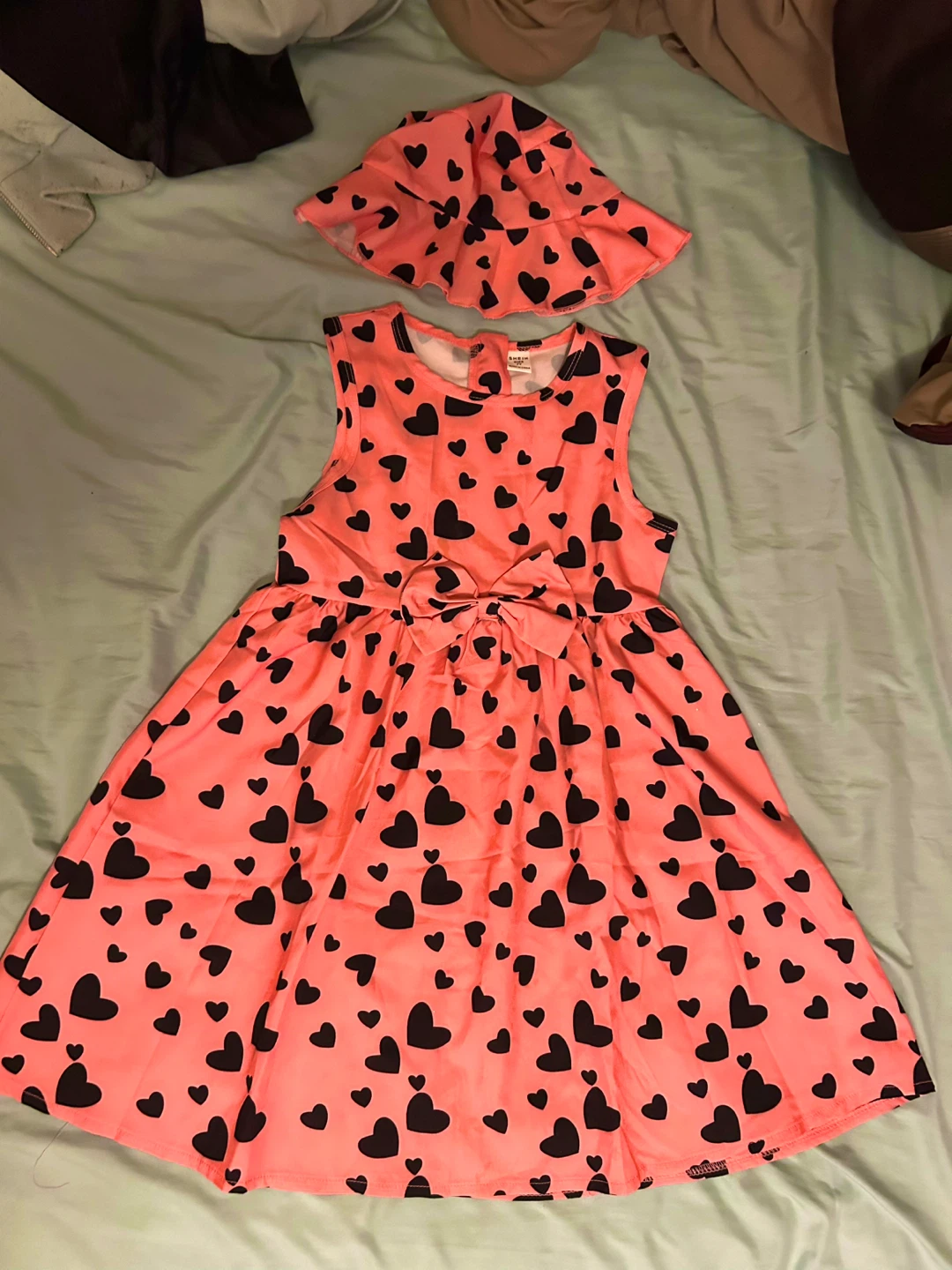 Girls Pink Heart Dress with Matching Hat