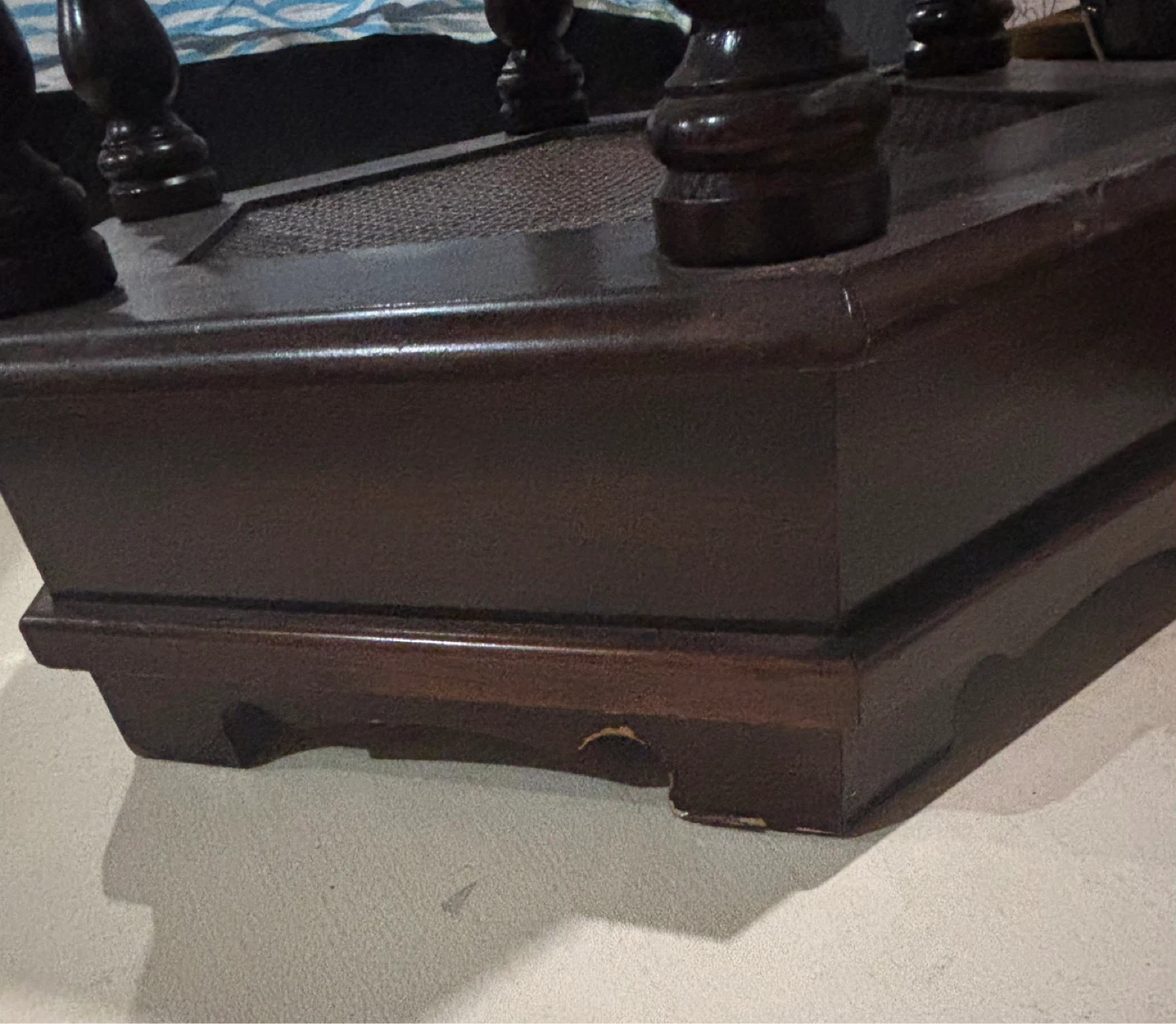 Pair of Hexagonal Dark Wood End Tables with Glass Top - photo 2