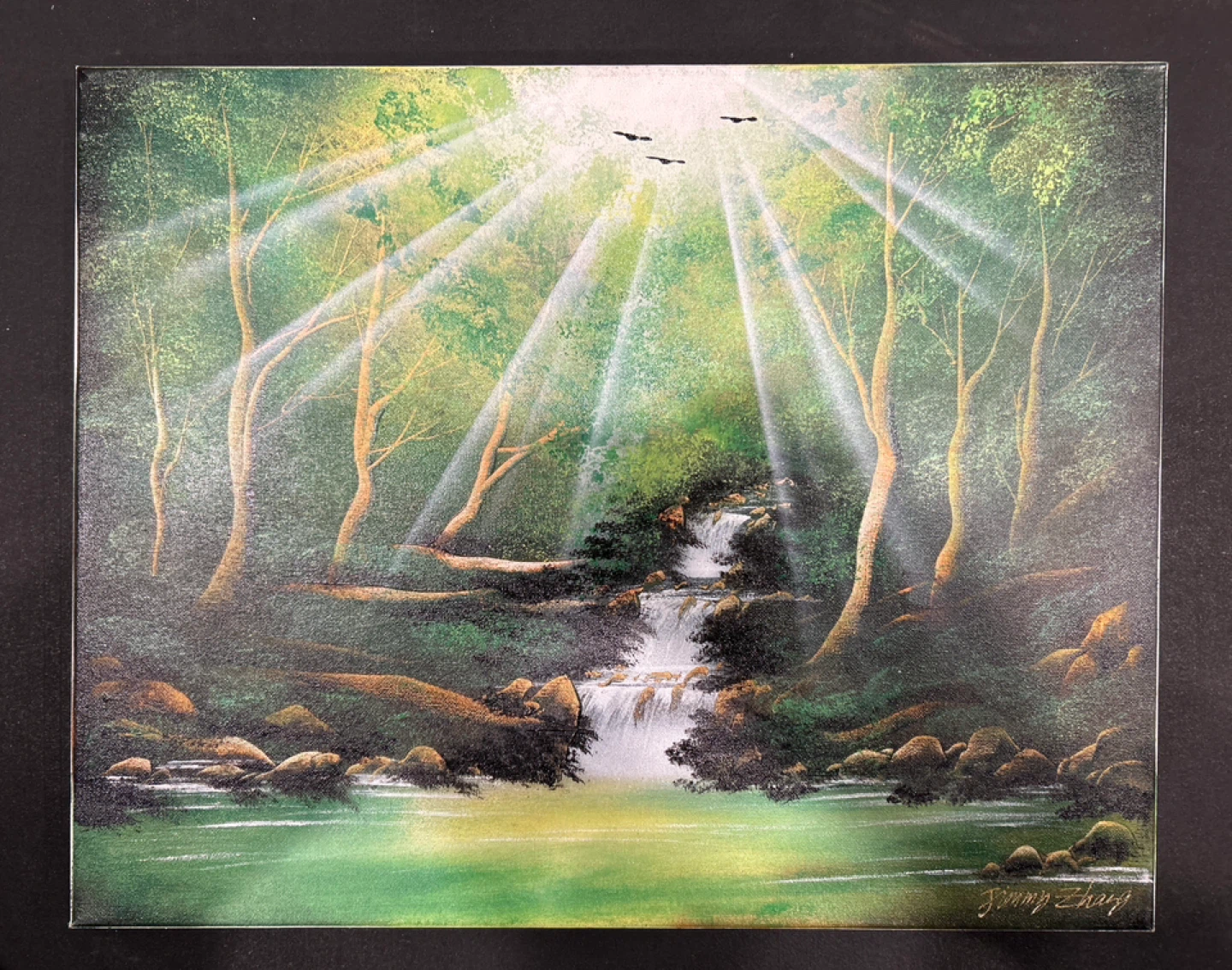 Jimmy Zhang Forest Waterfall Landscape Painting Canvas Art