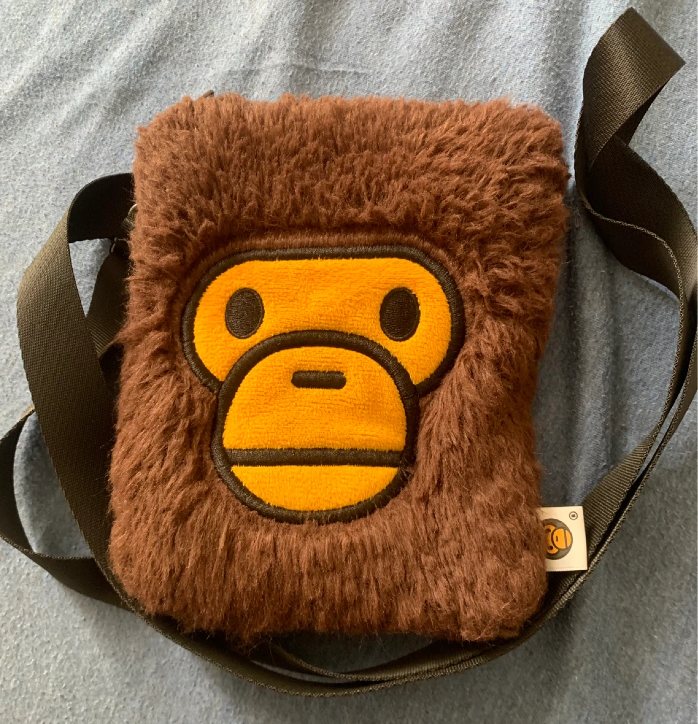 BAPE BROWN FAUX-FUR BABY MILO PHONE POUCH