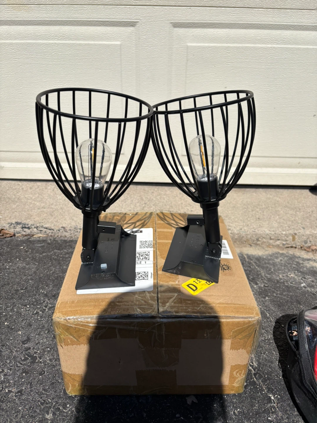 Set of 2 Black Metal Cage Sconces with Edison Bulbs