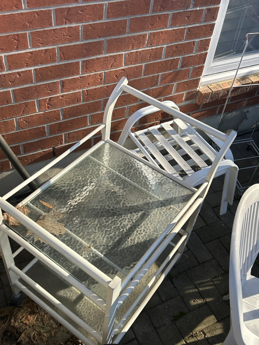 White Rolling Bar Cart with Glass Shelves