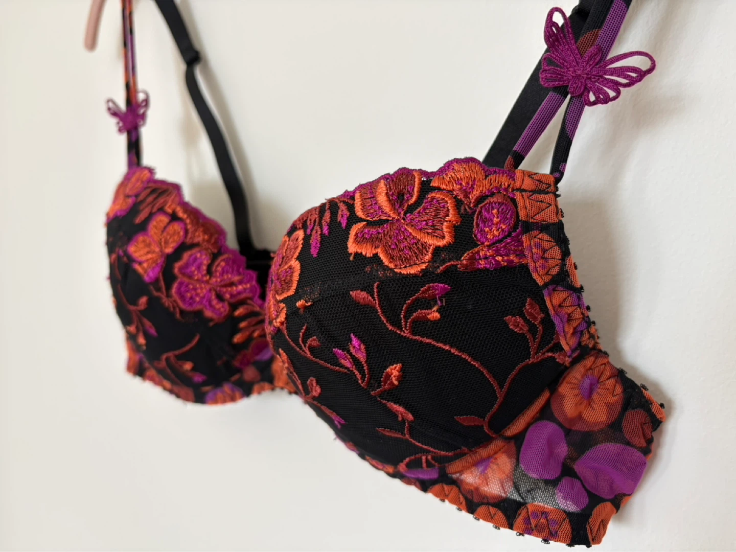 Aubade Black Bra with Orange & Purple Floral Embroidery - photo 2