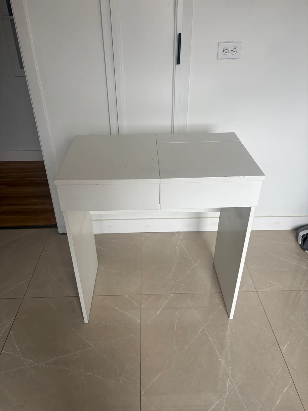White Vanity Desk with Mirror and Storage
