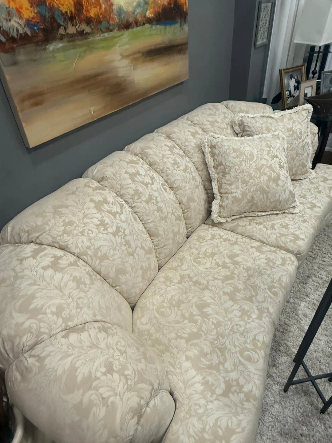 Cream Damask Accent Chair and Sofa Set