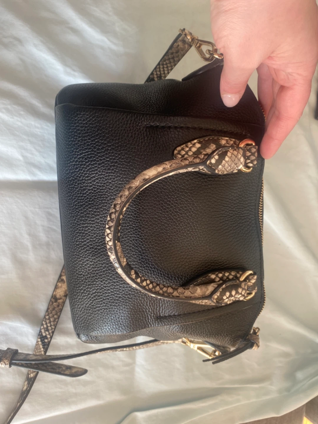 Michael Kors Black Leather Satchel Bag with Snake Detail - photo 3
