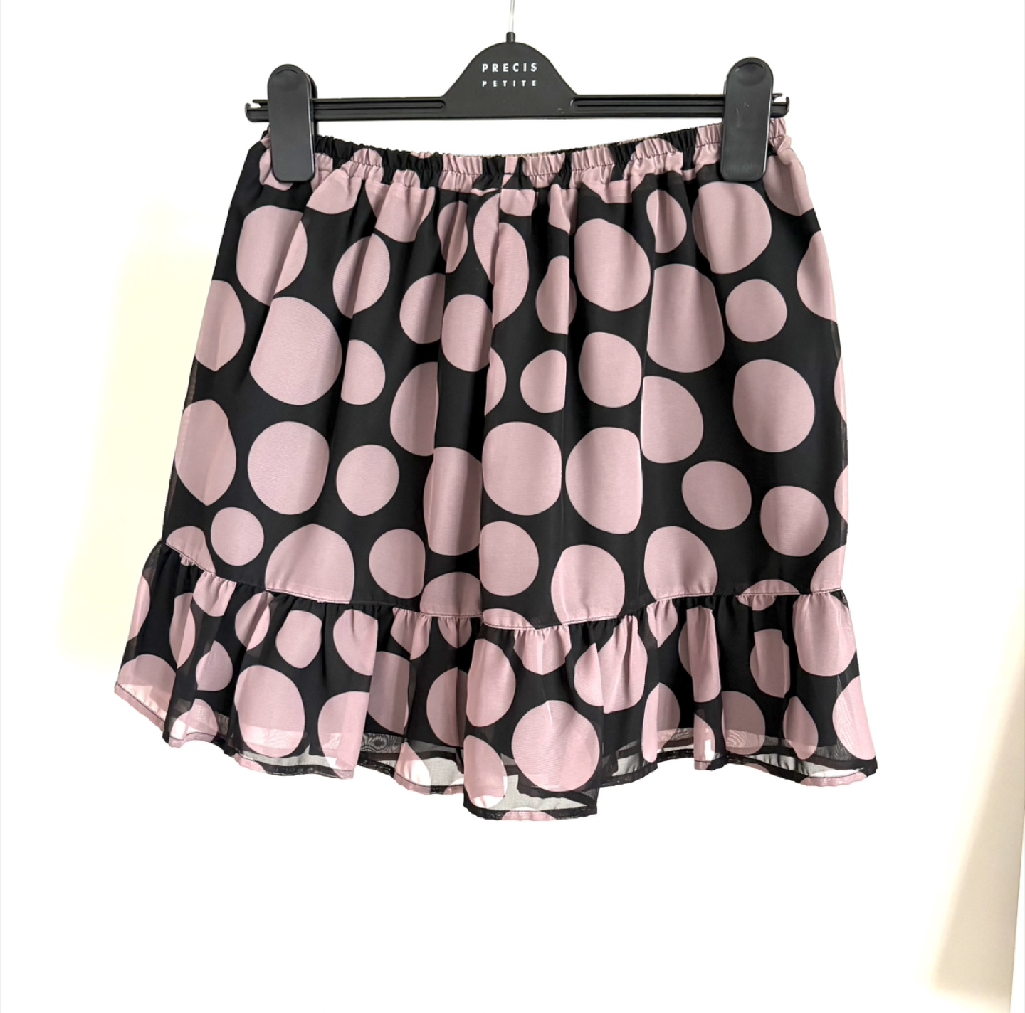 Precis Petite Black Pink Polka Dot Ruffle Skirt