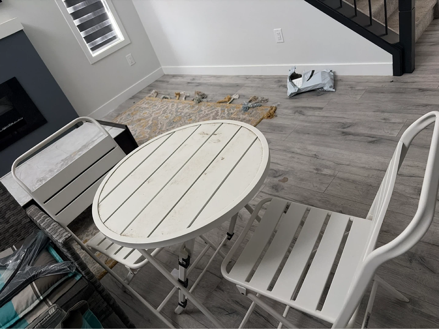 White Metal Bistro Set - Table and Two Chairs