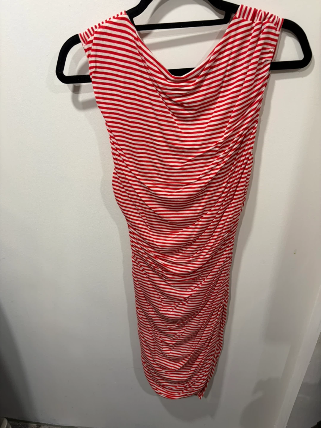 H&M Red and White Striped Ruched Dress Size 14 - photo 2
