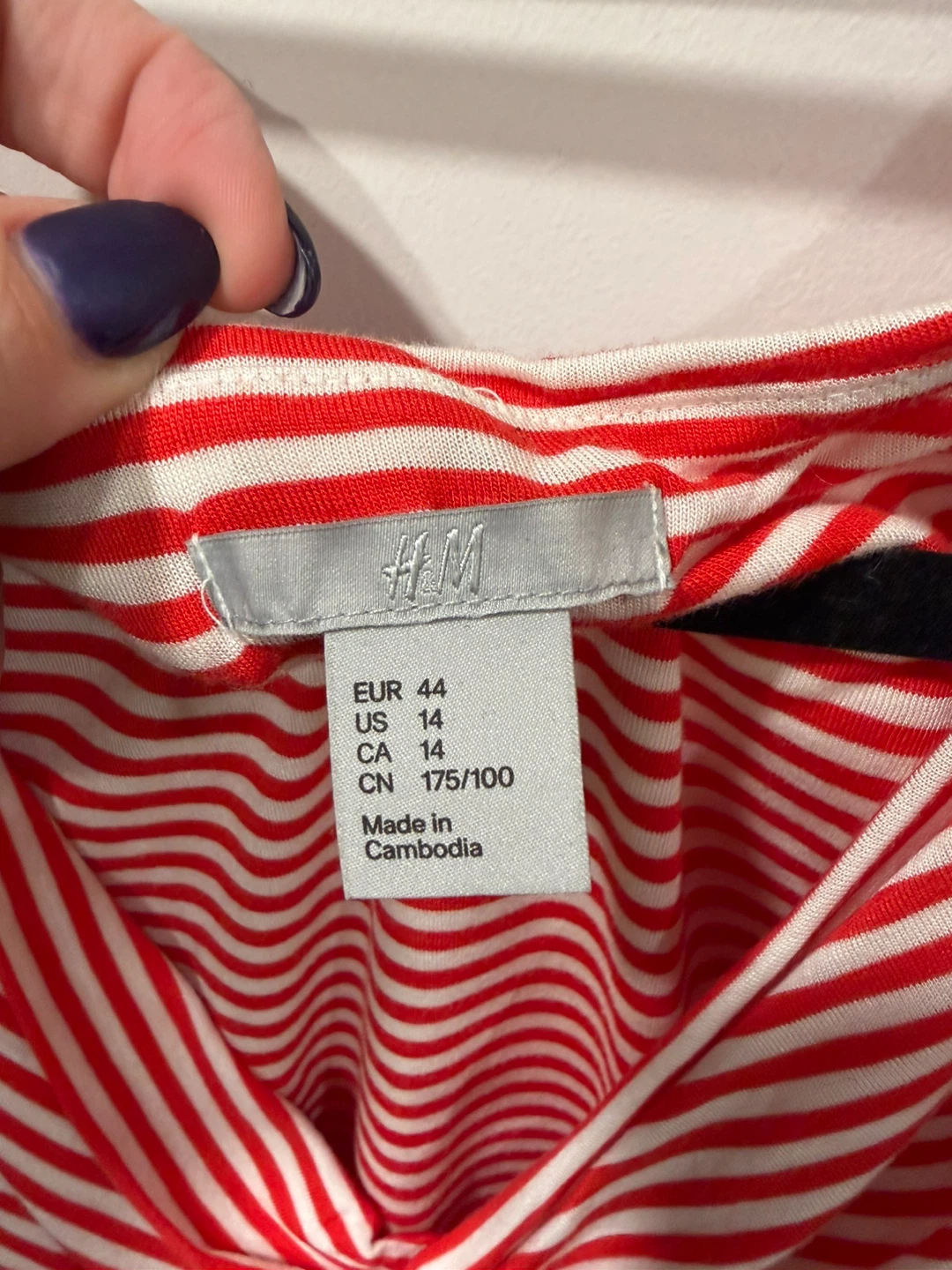 H&M Red and White Striped Ruched Dress Size 14 - photo 3