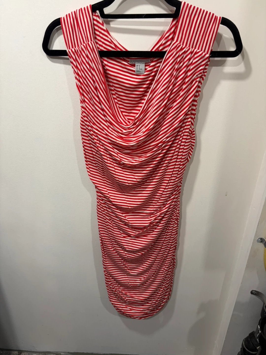 H&M Red and White Striped Ruched Dress Size 14