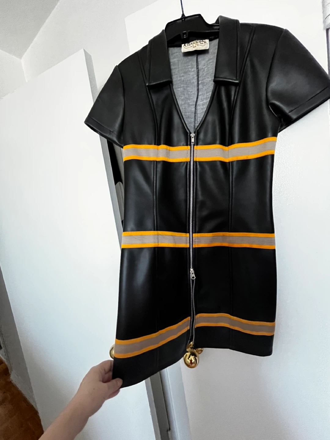 Black man made leather mini Dress Size S - photo 2