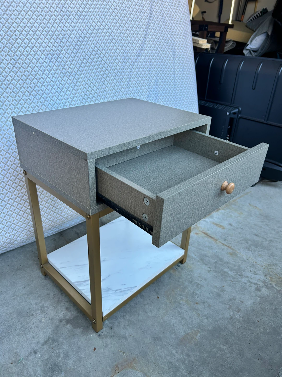2 Grey Nightstand Tables, with a Marble Bottom Shelf