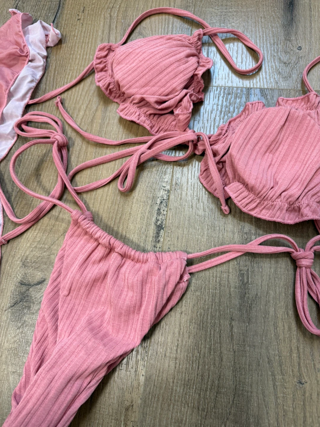 Pink Ribbed Bikini with Ruffle Trim - photo 3