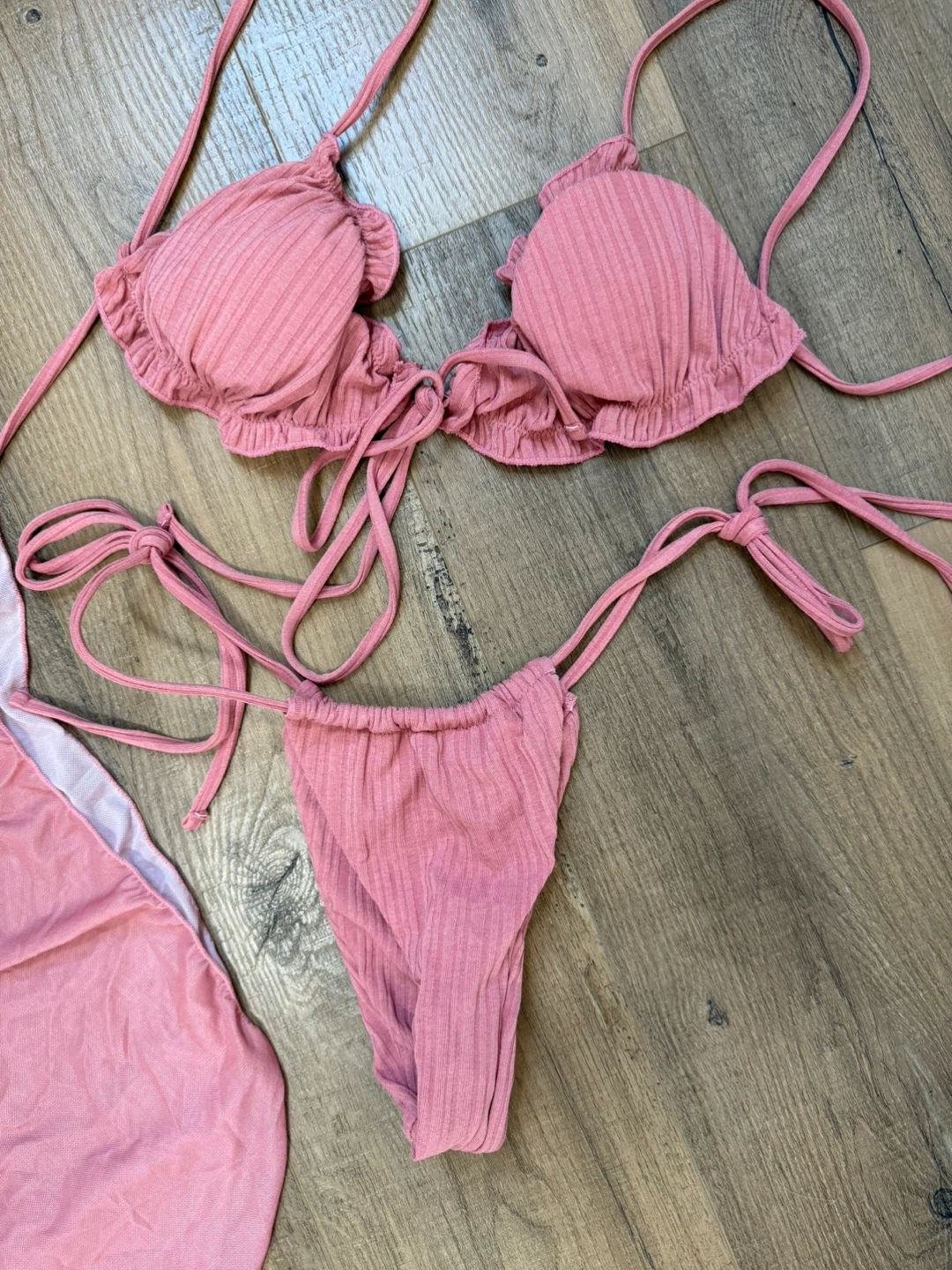 Pink Ribbed Bikini with Ruffle Trim - photo 2