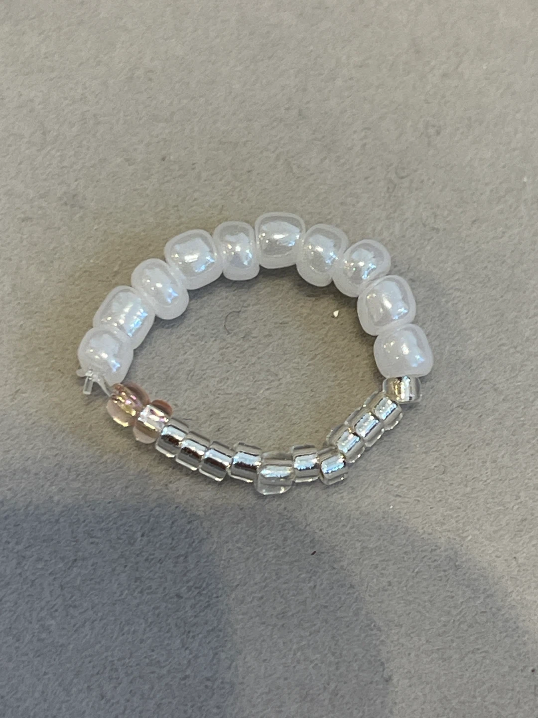 Beaded Ring - White and Silver