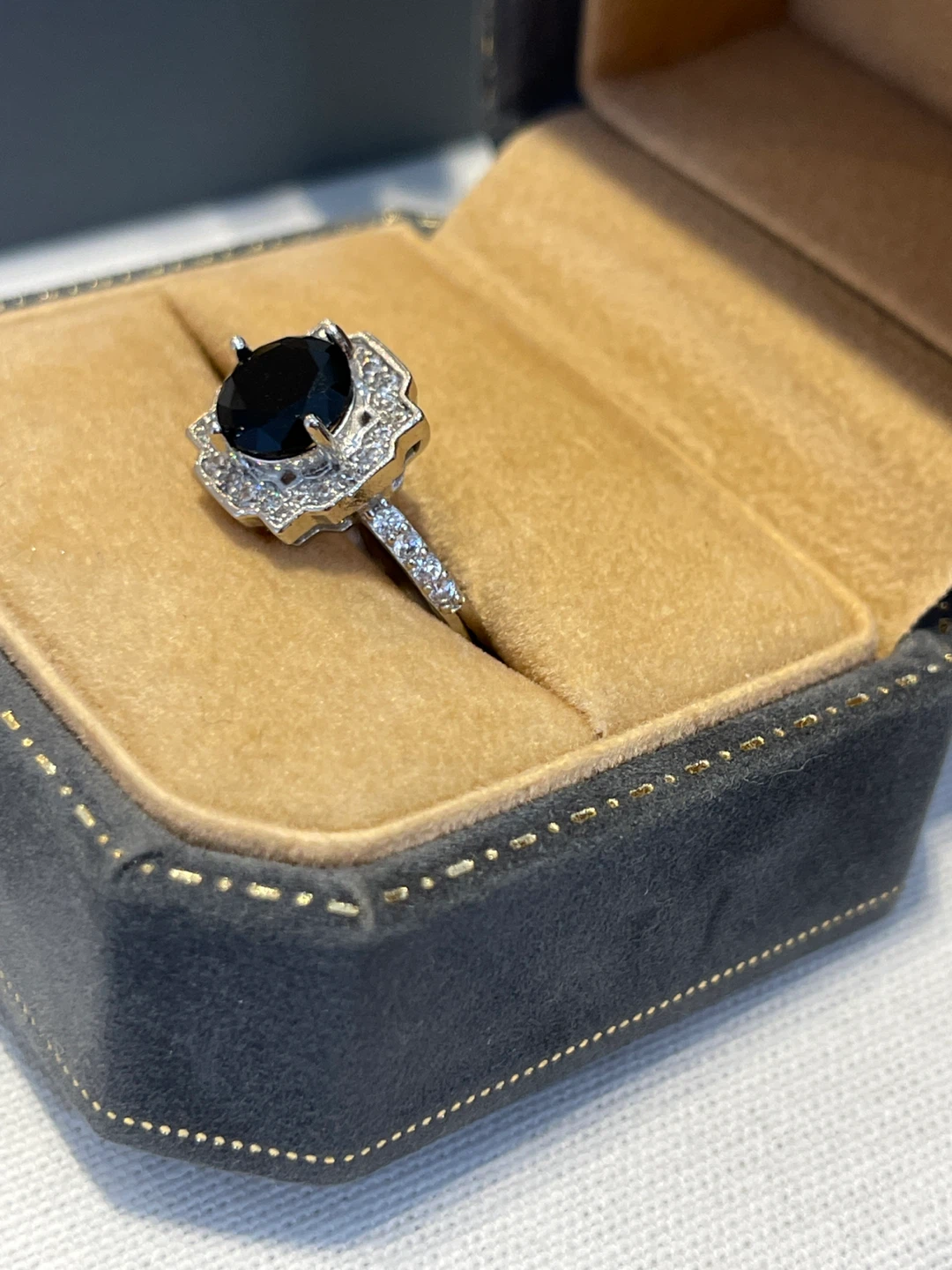 Silver Ring with Black Stone and Rhinestones - photo 2