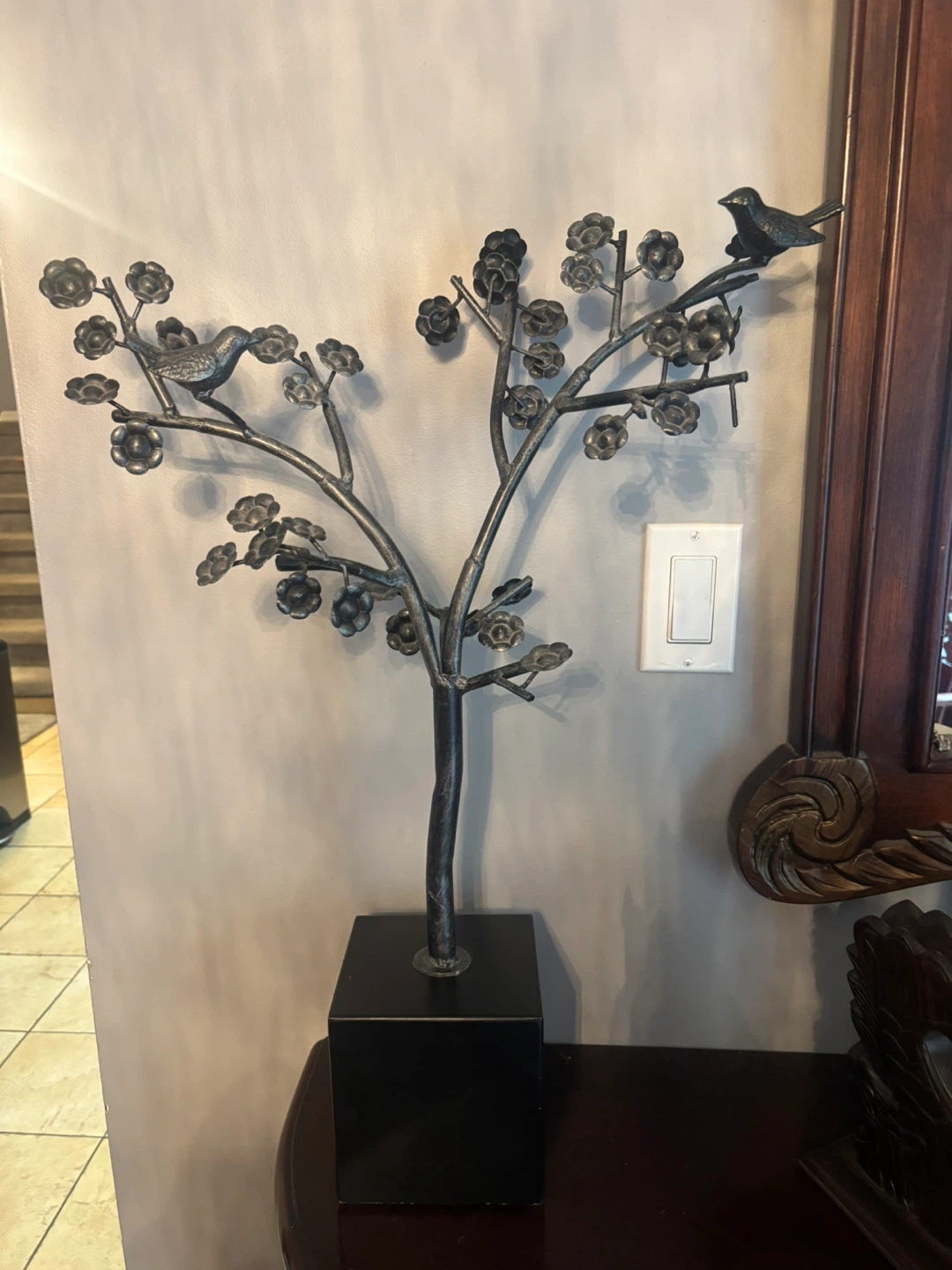 Metal Tree with Birds Sculpture