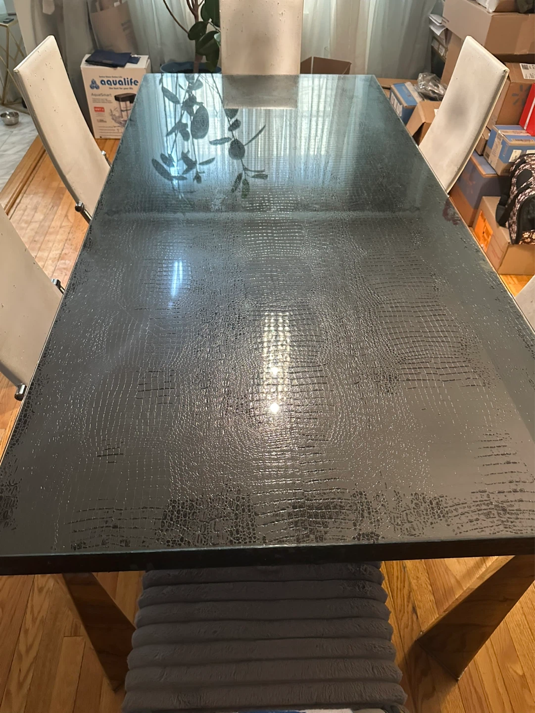 Black Crocodile Texture Dining Table with Chrome Legs - photo 4