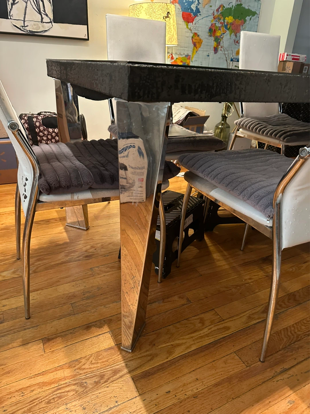 Black Crocodile Texture Dining Table with Chrome Legs - photo 3