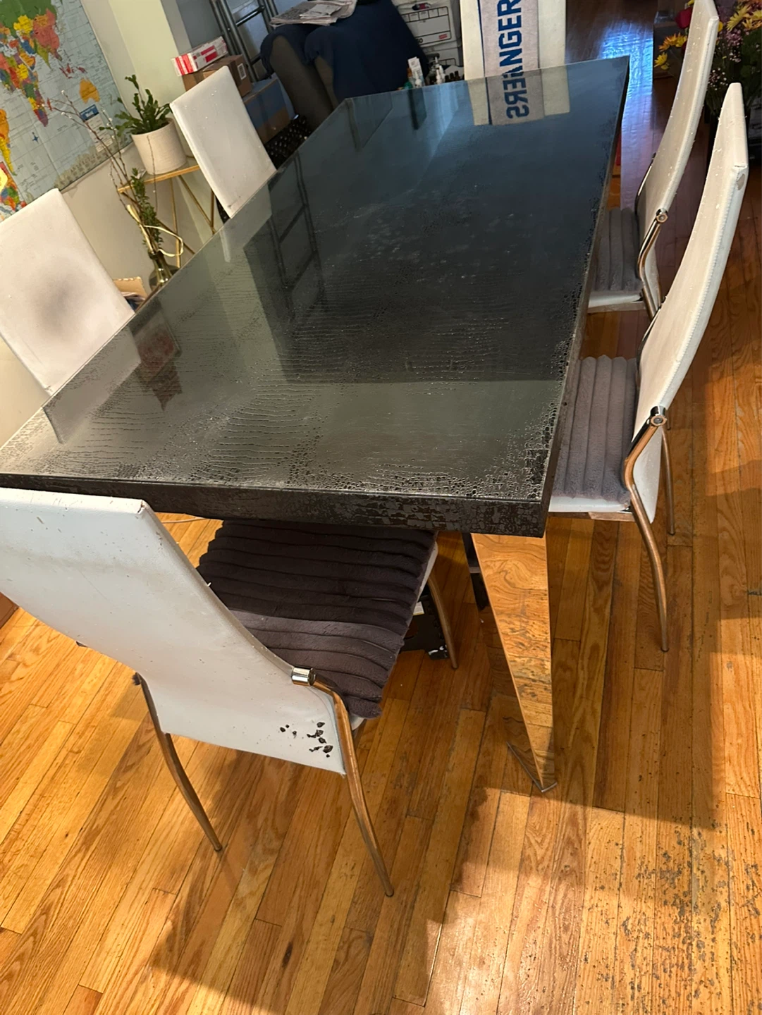 Black Crocodile Texture Dining Table with Chrome Legs - photo 2