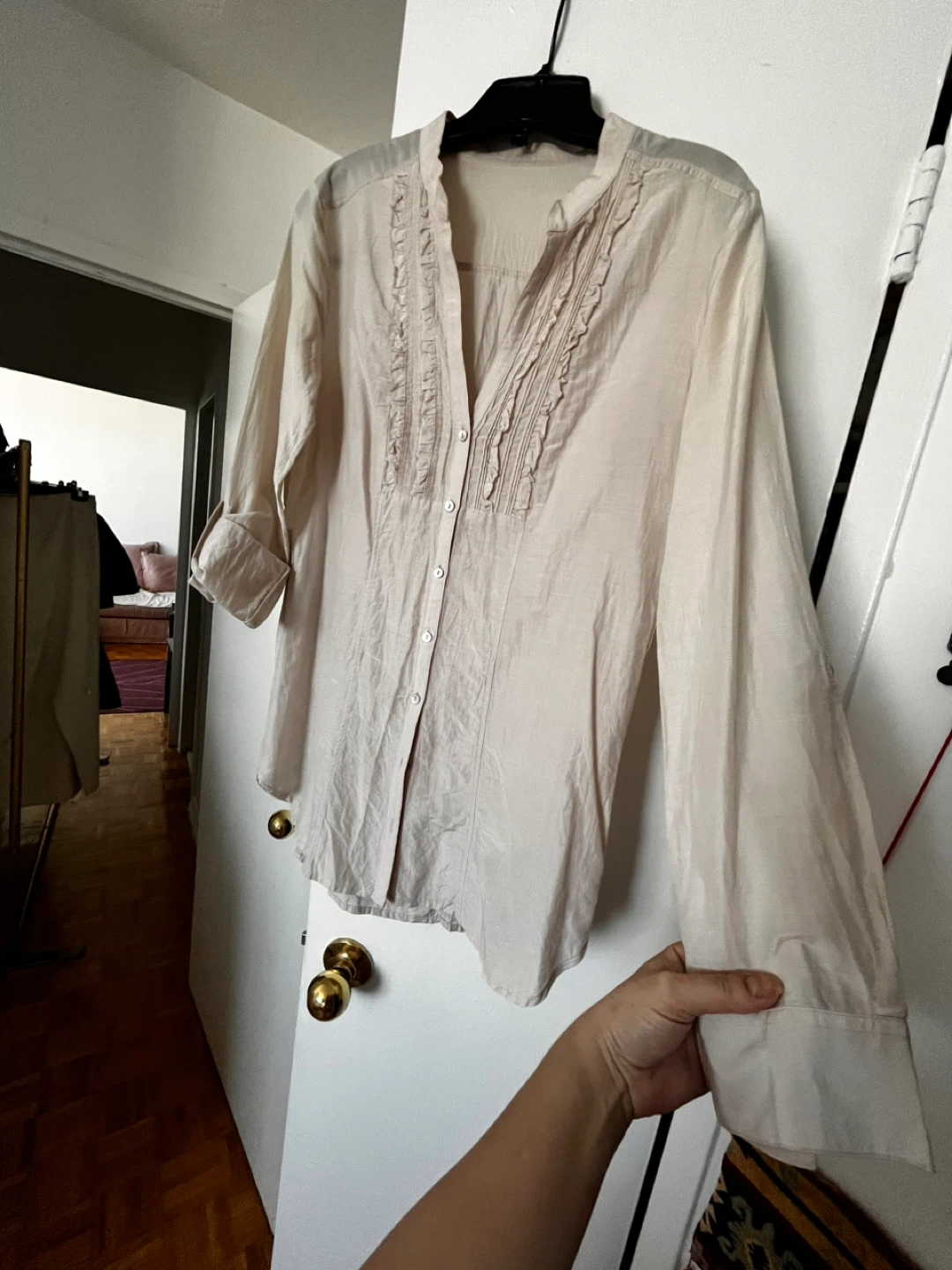 Silk light beige thin Button-Up Blouse - photo 3