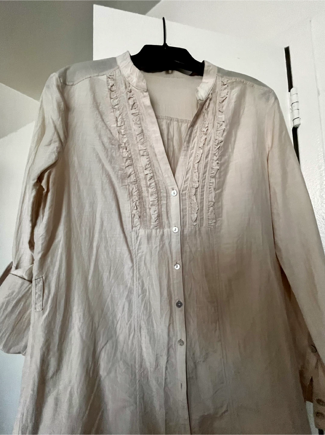 Silk light beige thin Button-Up Blouse - photo 5