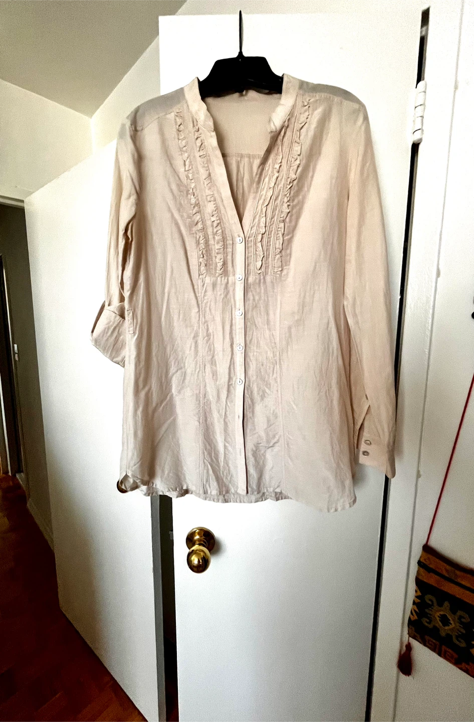 Silk light beige thin Button-Up Blouse