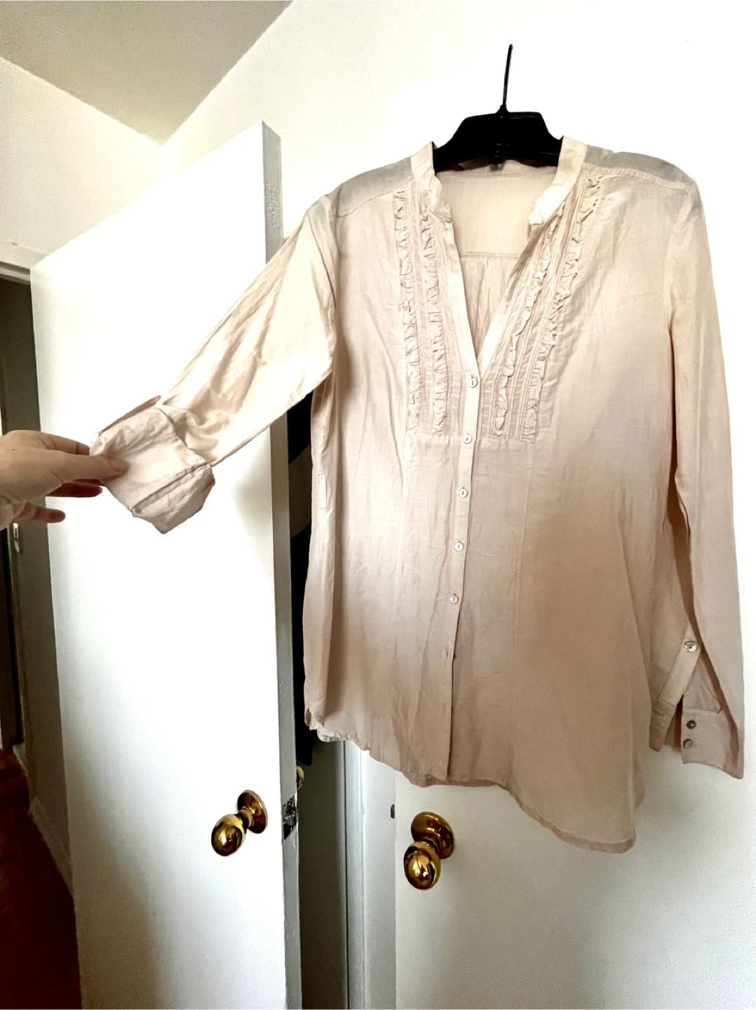 Silk light beige thin Button-Up Blouse - photo 2