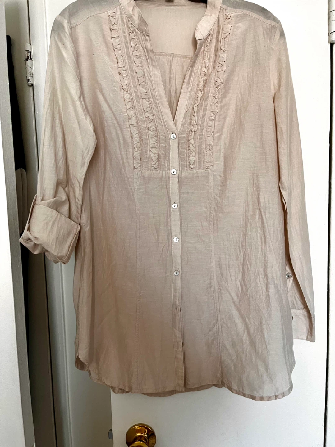 Silk light beige thin Button-Up Blouse - photo 4