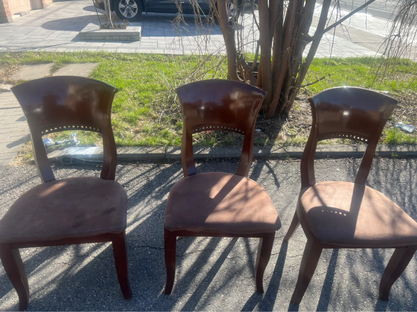 Set of 3 Dark Brown Upholstered Dining Chairs