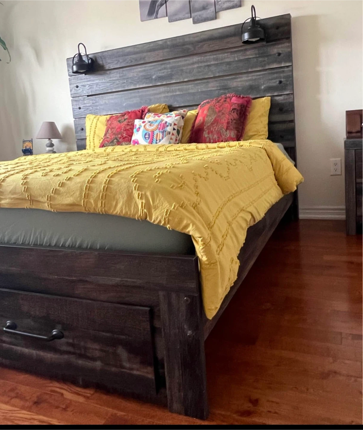 Rustic Wood Platform king Bed Frame with Headboard - photo 2