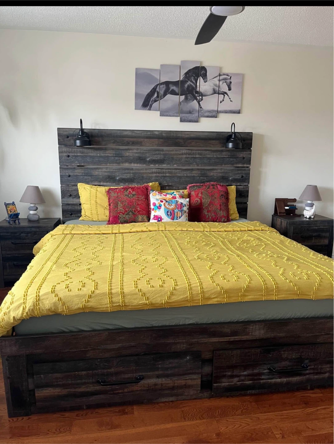Rustic Wood Platform king Bed Frame with Headboard - photo 3