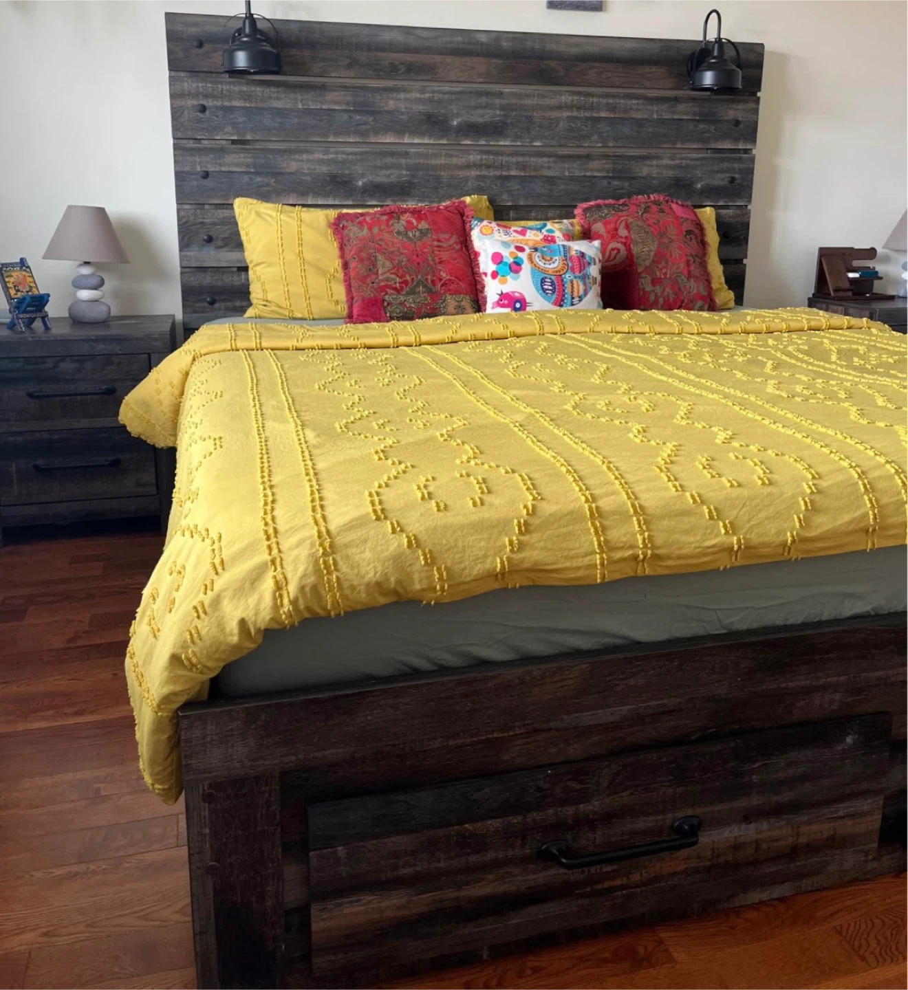 Rustic Wood Platform king Bed Frame with Headboard - photo 4