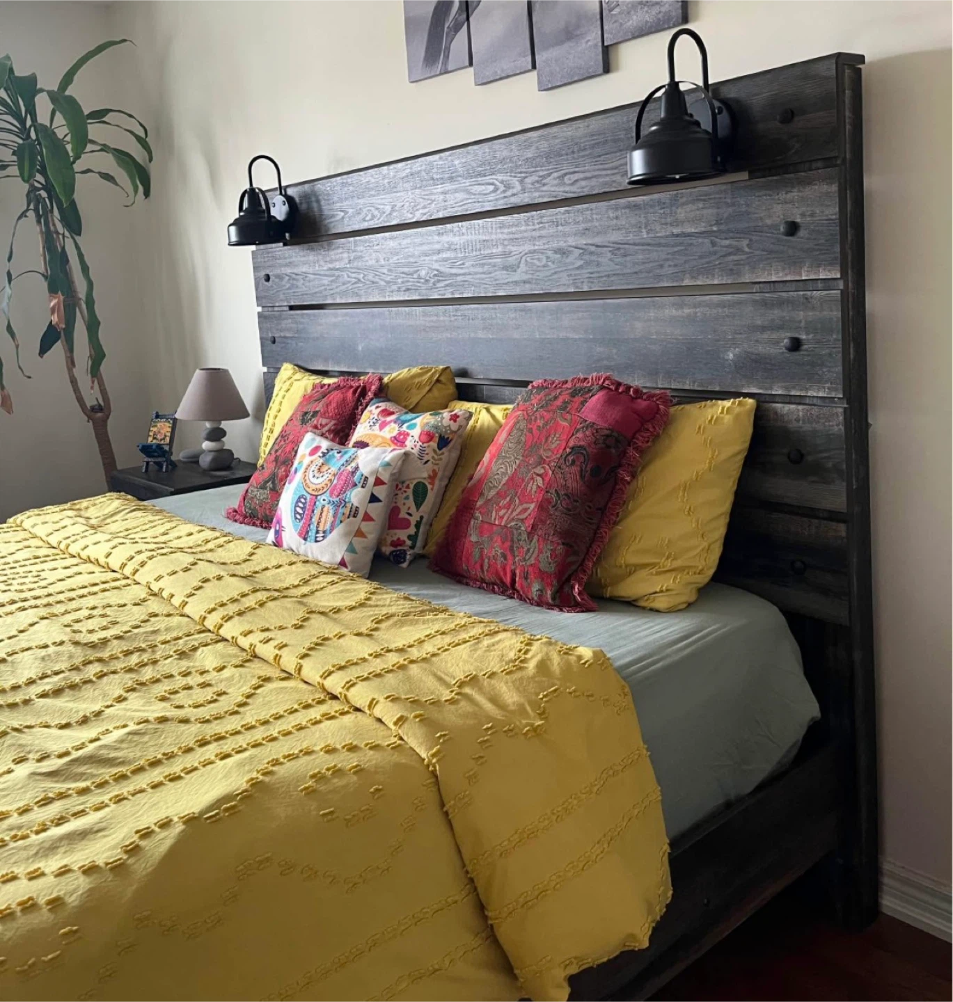 Rustic Wood Platform king Bed Frame with Headboard
